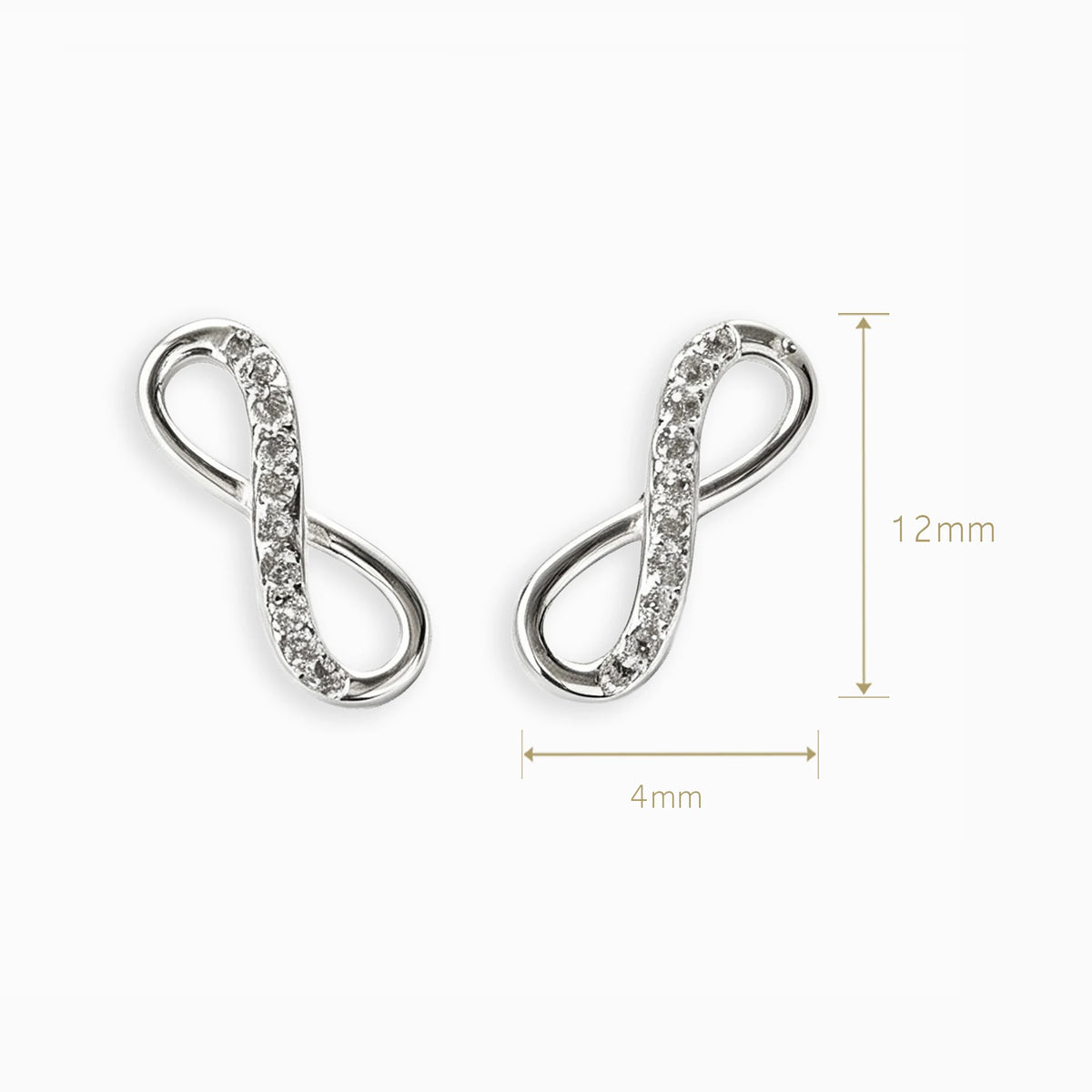 Topos con diseño de símbolo infinito de 12x4 mm en plata ley 925 y circones blancos