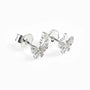 Topos con diseño asimétrico de mariposas de 8x7 mm en plata ley 925 con circones blancos