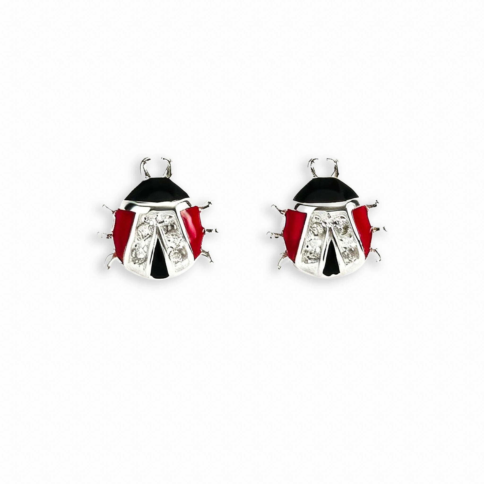 Topos con diseño de mariquita en plata ley 925, esmalte y circones de 7x7 mm