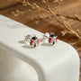 Topos con diseño de mariquita en plata ley 925, esmalte y circones de 7x7 mm