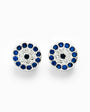 Topos de ojo turco en plata ley 925 de 7 mm con circones azules y blancos.