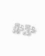 Par de aretes tipo topo con forma de osito y circón transparente central elaborados en plata ley 925 de 10 mm de alto sobre fondo blanco.
