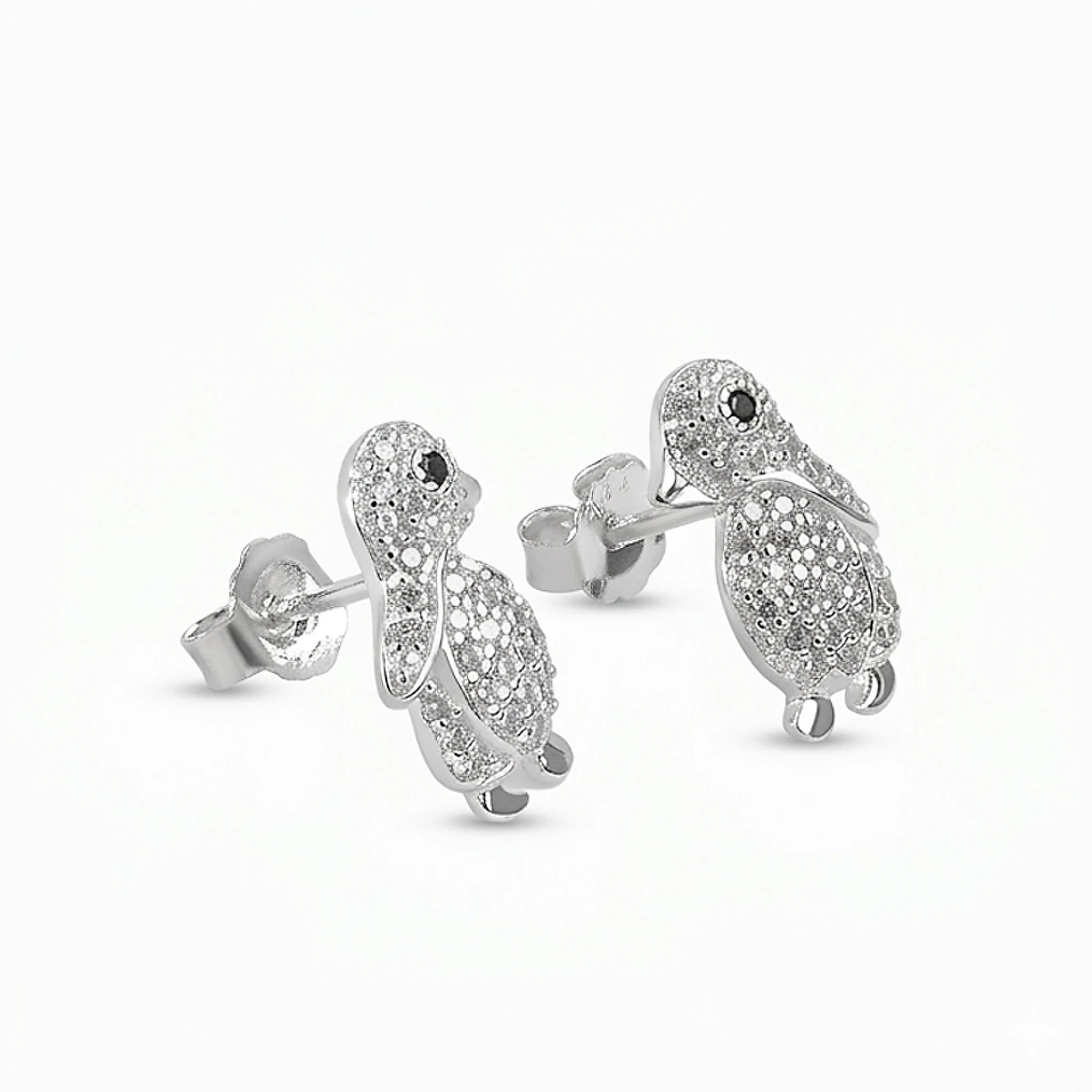 Topos con diseño de pingüino decorados con circones en plata ley 925.