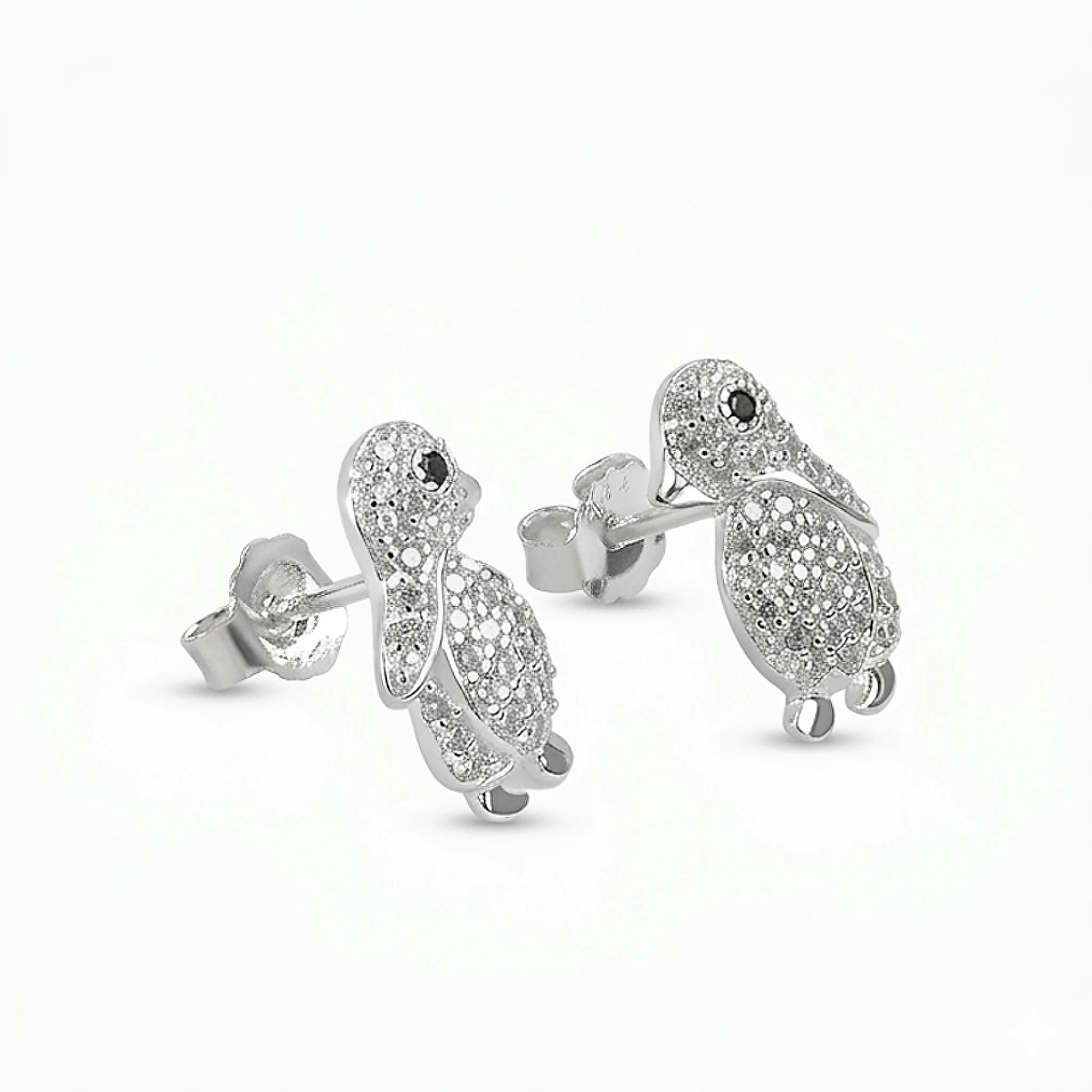 Topos con diseño de pingüino decorados con circones en plata ley 925.