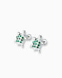 Par de aretes tipo topo con forma de tortuga detallada elaborados en plata ley 925 de 7 mm sobre fondo blanco.
